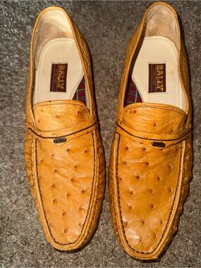 Bally of Switzerland genuine ostrich leather dress loafers.
